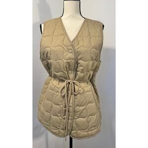 Madewell Tan Khaki Quilted Vest Cinch Waist Puffer Adjustable M NEW oversized